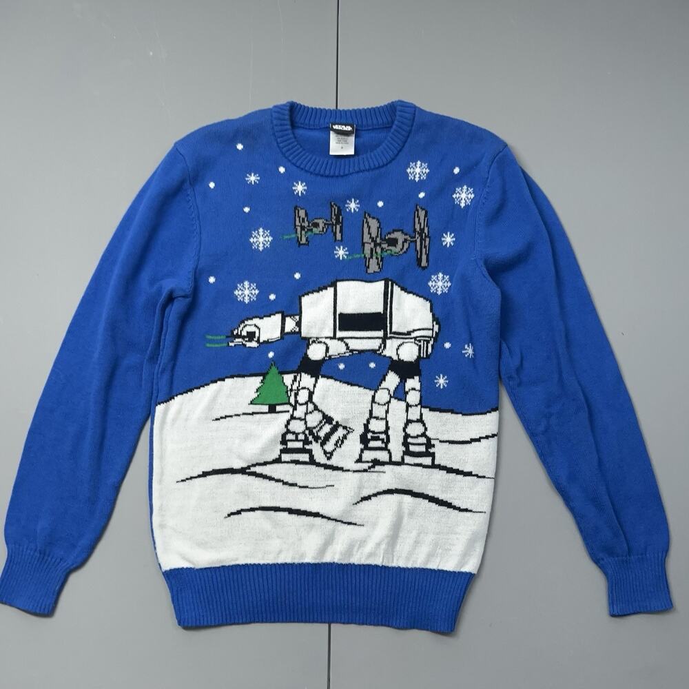 Star Wars Empire Strikes Back Ugly Christmas Sweater Men's Small Blue White Knit